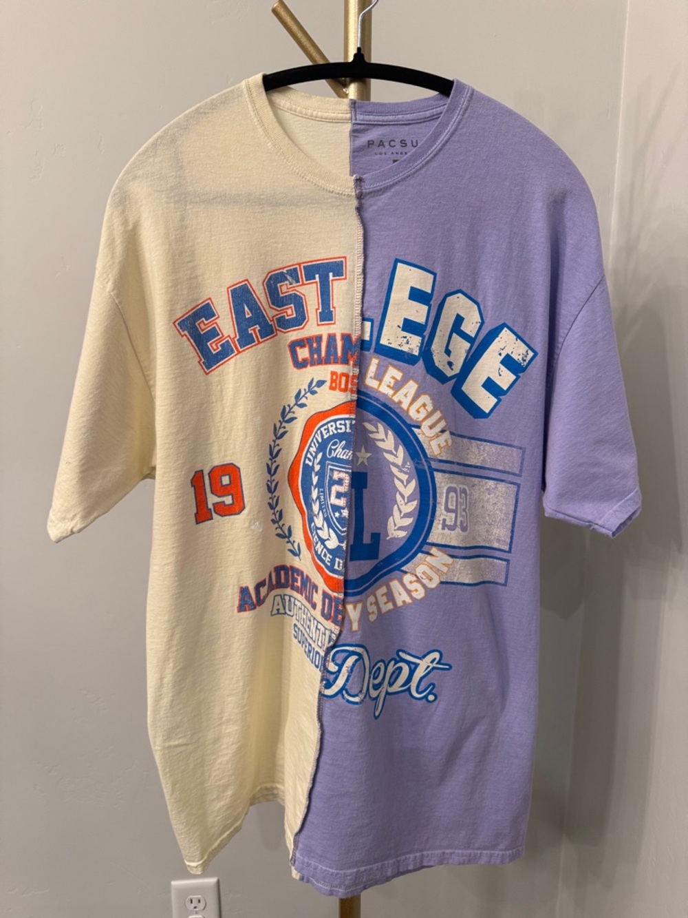 Pacsun Split Graphic T Shirt Large Colorblock East League Academy Y2K Streetwear - Picture 3 of 6